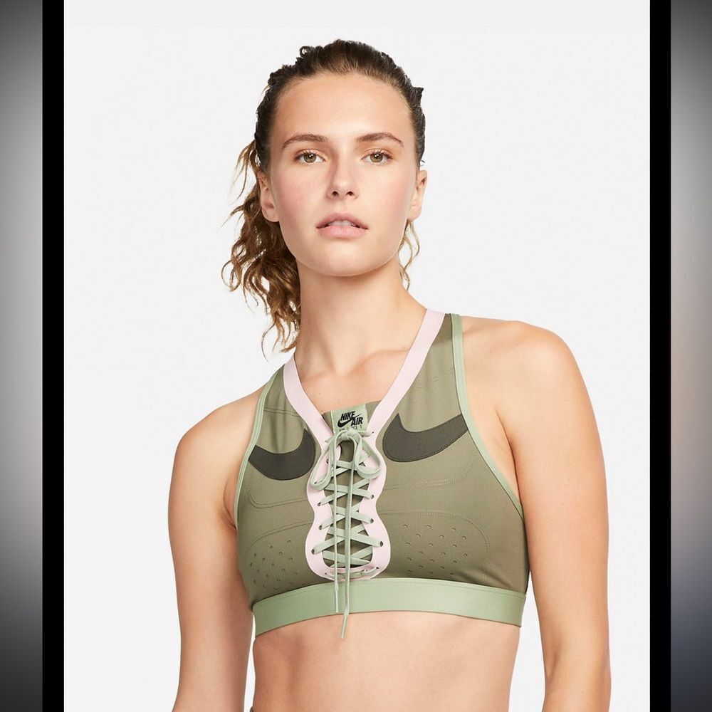 Nike Lace-Up Olive and Pink Sports Bra